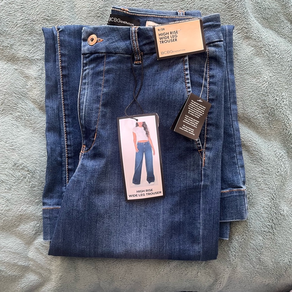 BCBGeneration Dark Blue High Rise Wide Leg Jeans